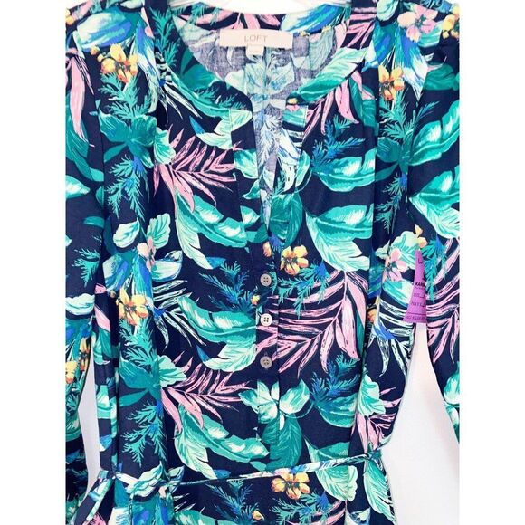 Loft Tropical Leaf Print Tiered Linen Blend Dress Size XS - Picture 4 of 7